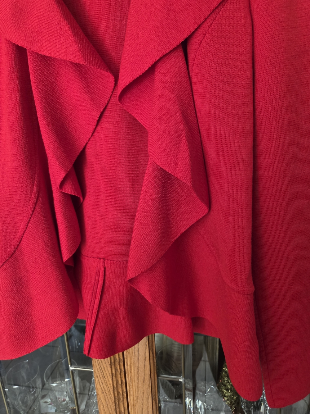 St. John Red Ruffle-Front Jacket - Picture 6 of 15